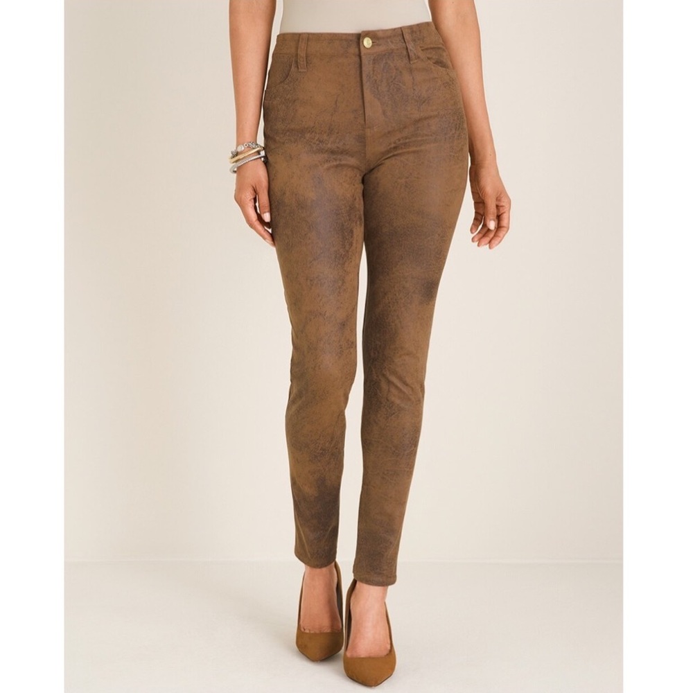 NWT CHICO’S Faux-Suede Worn Luggage Slim Pants SZ-2